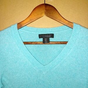Tahari Sweater Womens Small Blue 100% 2-Ply Cashmere V-Neck Pullover Casual